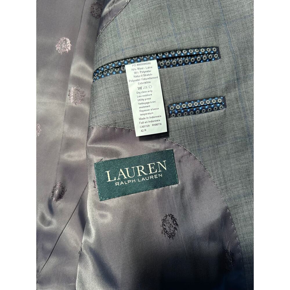 Lauren Ralph Lauren Men’s 42R Gray Wool Blend Suit Windowpane Check 36x30 - Picture 6 of 10